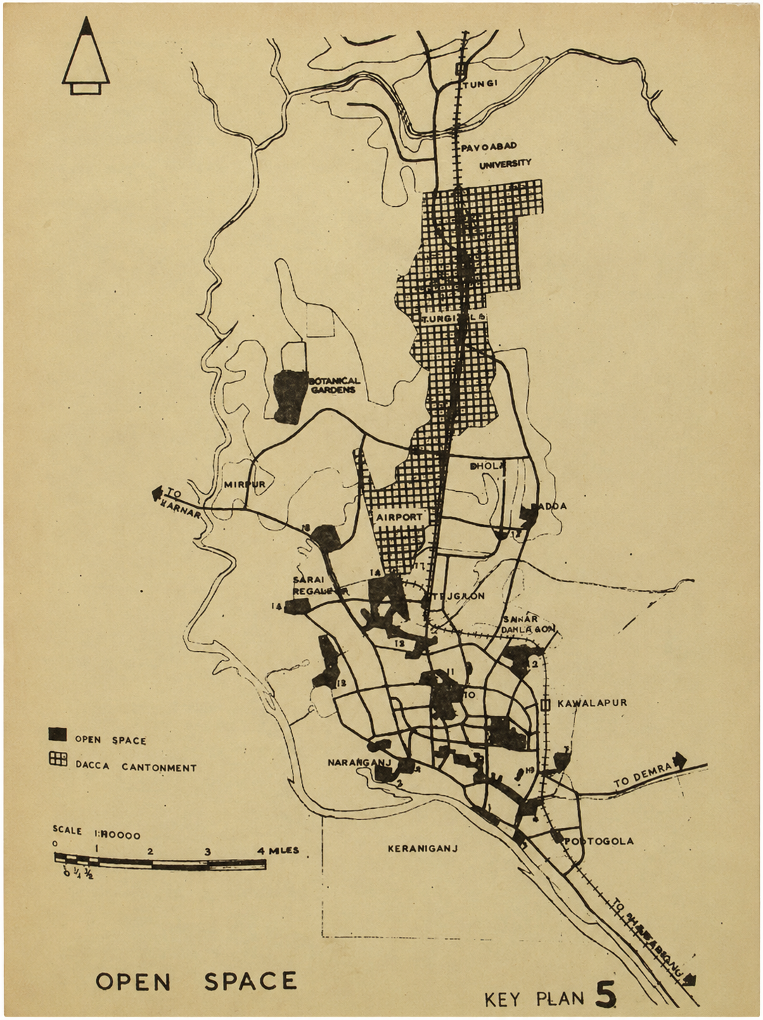 Open spaces in Dhaka's 1960s master plan. Source: DIT (1960).