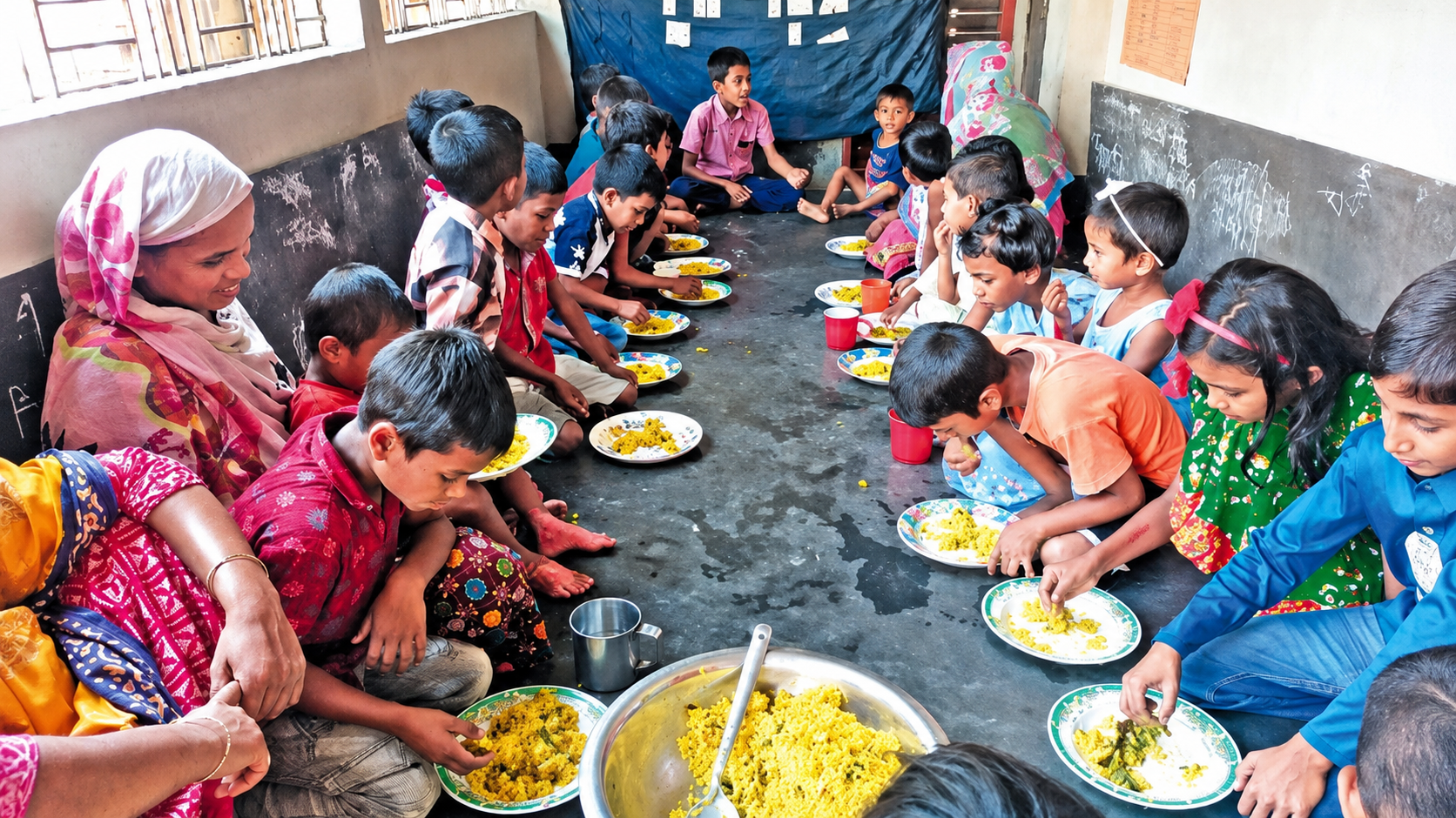 Children having mid day meal