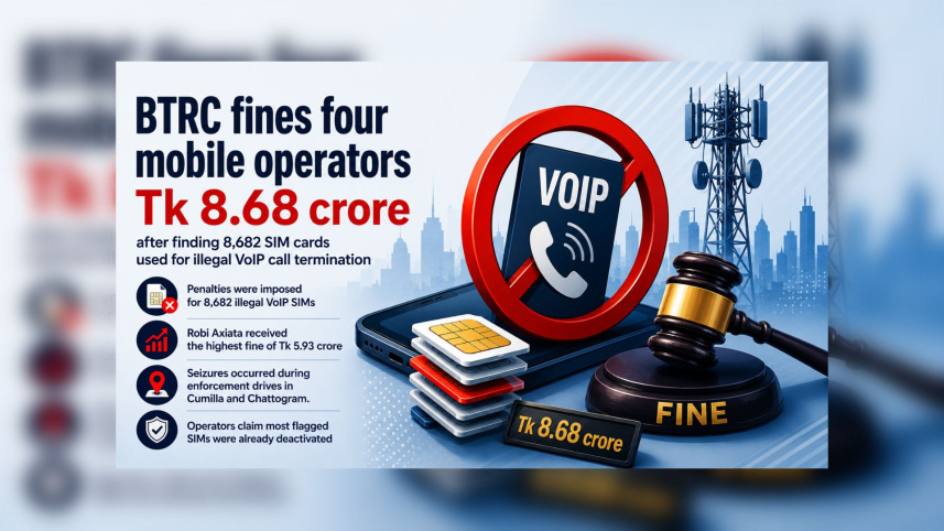 BTRC fines four mobile operators Tk 8.68cr over illegal VoIP SIMs