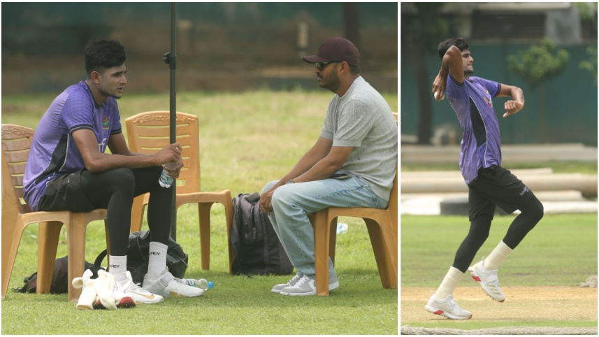 Nahid Rana bowling after injury
