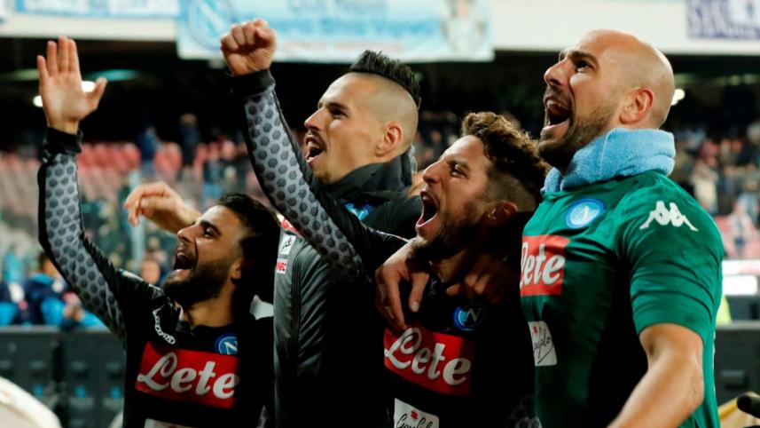 Lorenzo Insigne, Marek Hamsik, Dries Mertens and goalkeeper Pepe Reina 