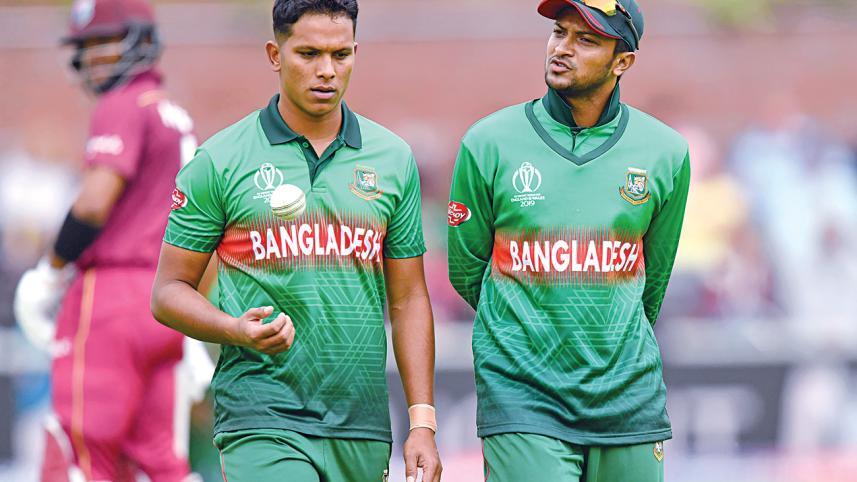 Mohammad Saifuddin and Shakib Al Hasan in Bangladesh vs West Indies Match