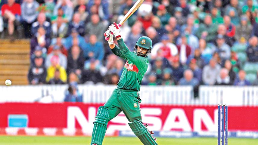 Bangladesh Dashing Opener Tamim Iqbal Drives One to Cover in ICC Cricket World Cup 2019