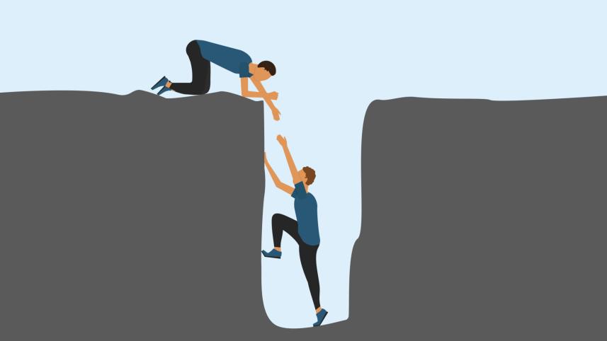 Illustration of a person extending a helping hand to someone in trouble
