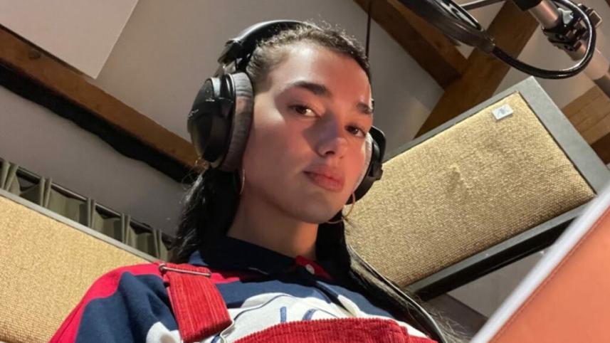 Dua Lipa at her podcast 