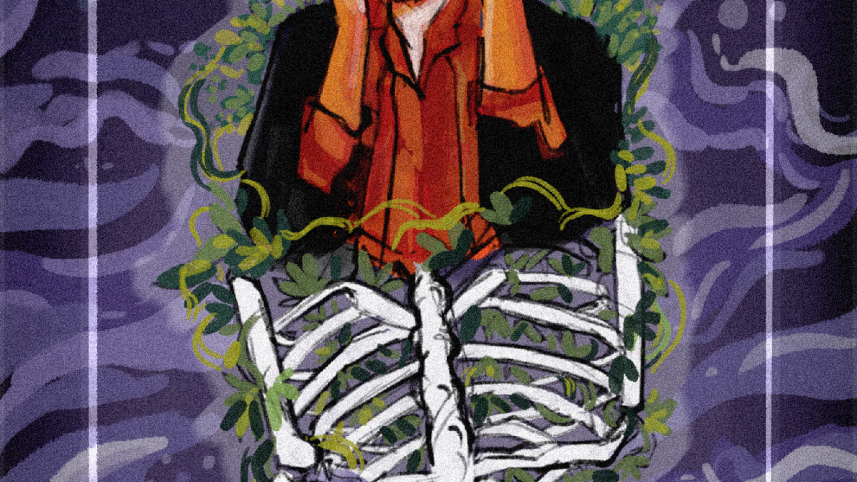 Illustration of half man and half skeleton