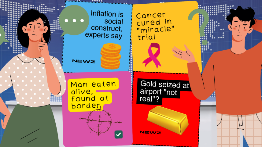 Illustration of bite sized news and confused readers