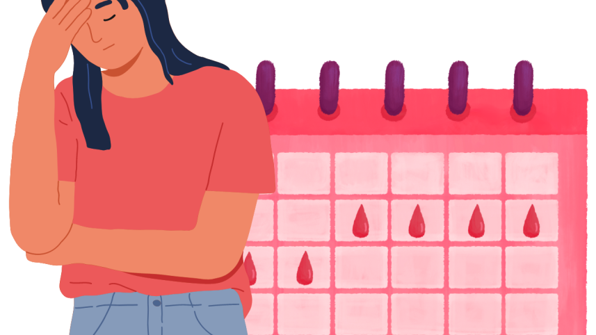 Illustration with a woman and a period calendar