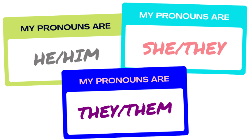 Illustration of gendered pronoun cards