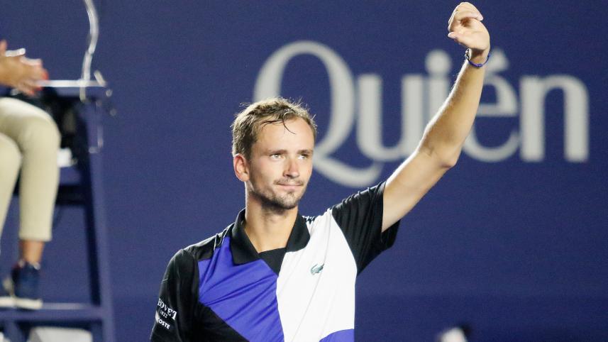 Russia's Daniil Medvedev celebrates after winning his semifinal match against Serbia's Miomir Kecmanovic