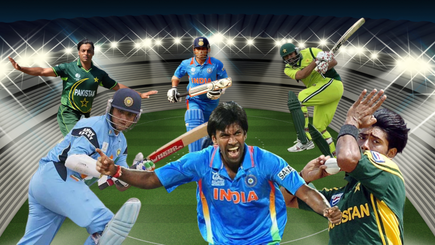 Image of Indian and Pakistani cricket players from mid 2000s