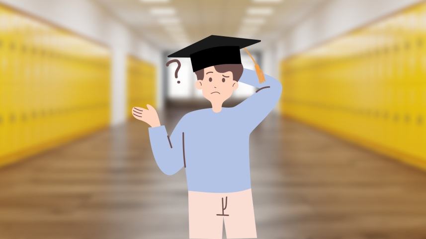 An illustration of a confused graduating student