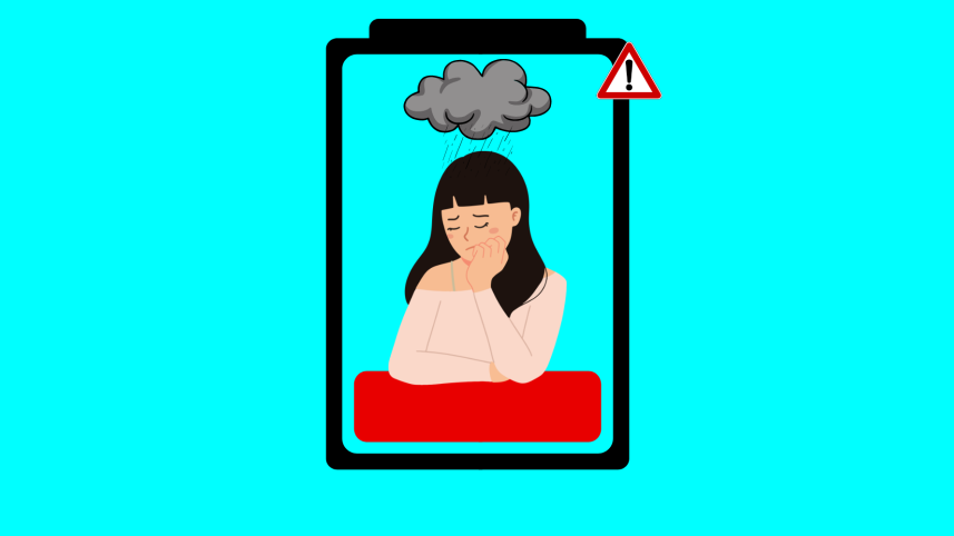 An illustration of a girl with a drained battery