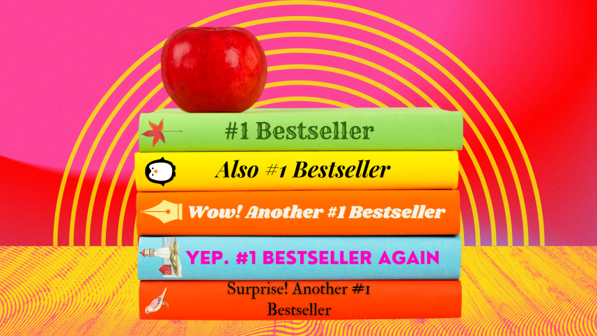 A stack of books that are all #1 bestsellers