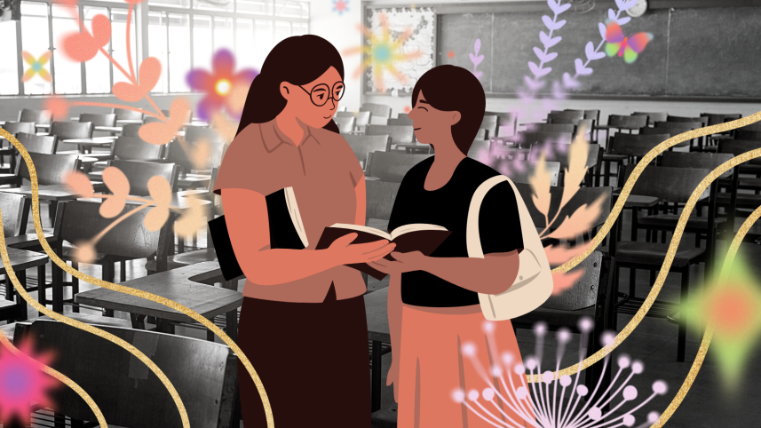 English teacher introducing student to the world of books and literature
