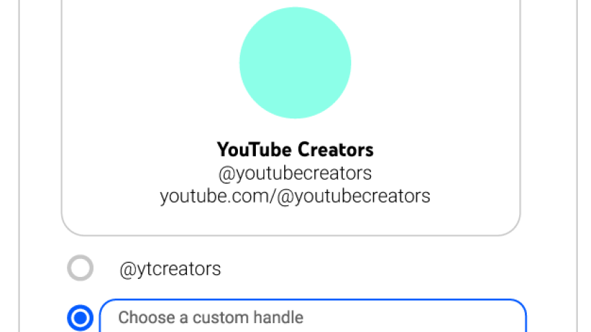 YouTube handle selection menu
