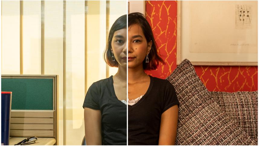 Image illustrating the hardship women face in both the workplace and their homes