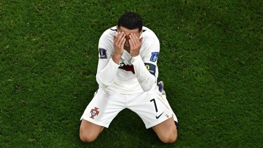 Ronaldo crying after Portugal's defeat to Morocco in the World Cup