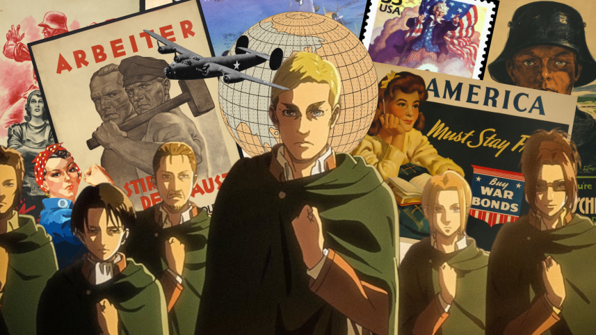 Collage of Attack on Titan against historical elements 