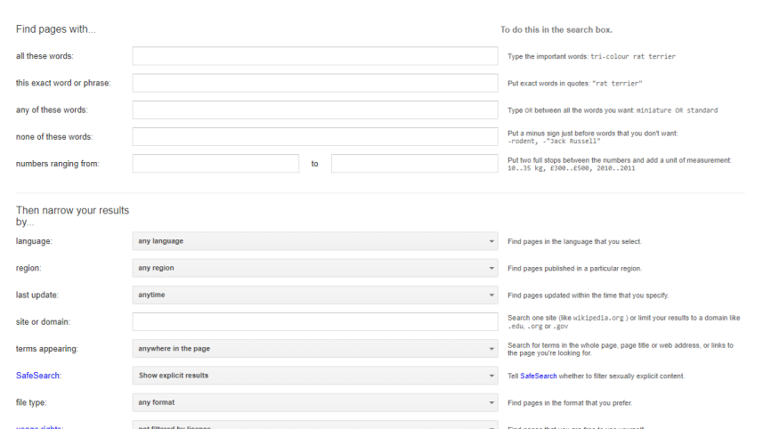 Google search shortcuts