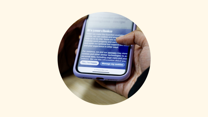 A person clicking the "Accept" button without reading the "Terms & Conditions" page of an app.