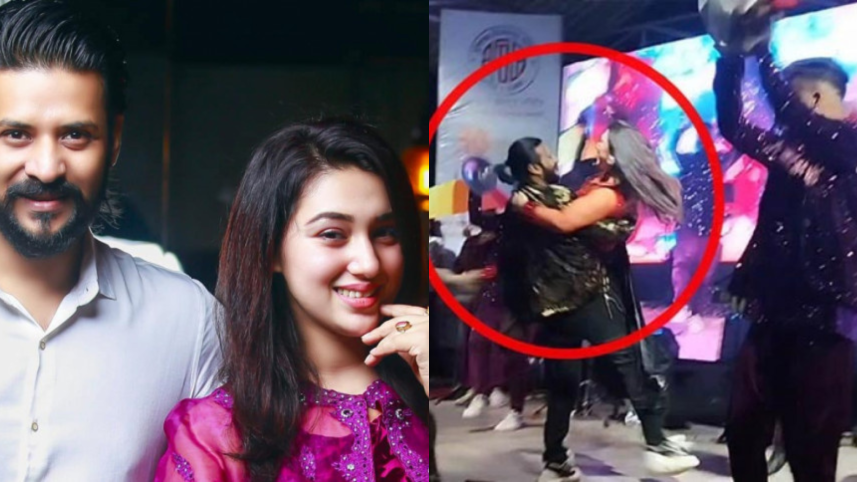 Nirab falls down lifting Apu Biswas