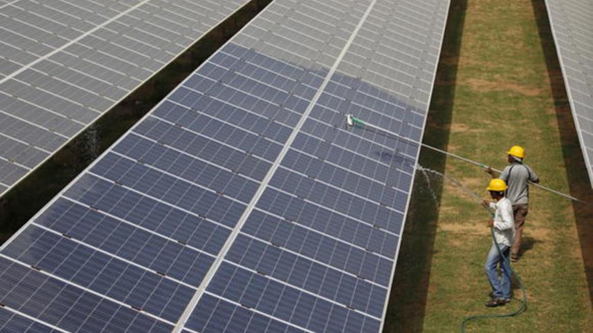 Solar panels in a field