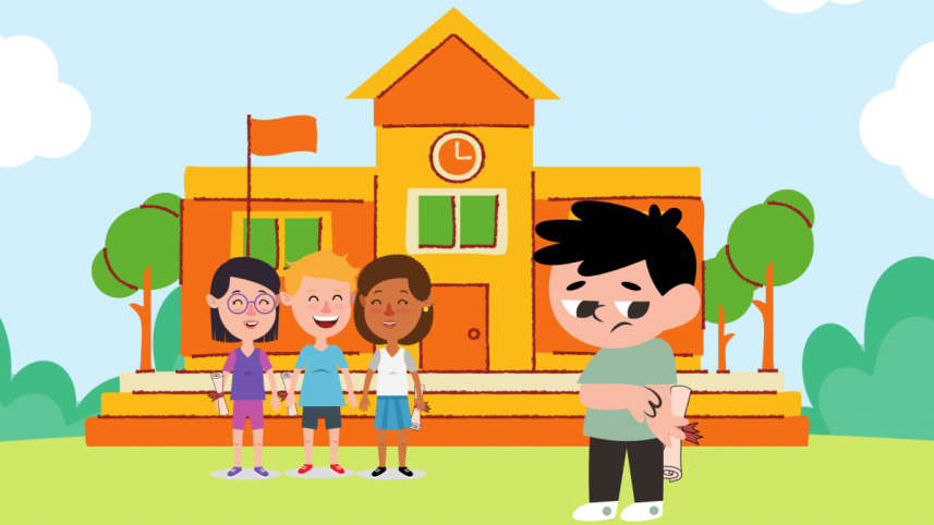 Student in front is sad while a group of friends behind him rejoice about their academic success. 