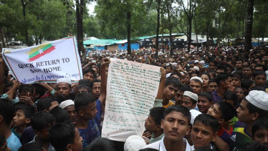 Rohingya refugees demand safe return to Myanmar