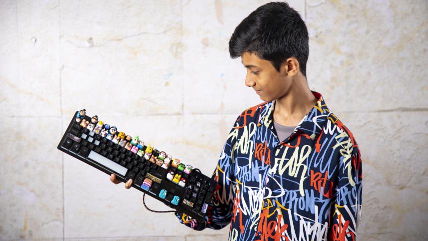 Rohan and the keyboard paired with the keycaps he made.   