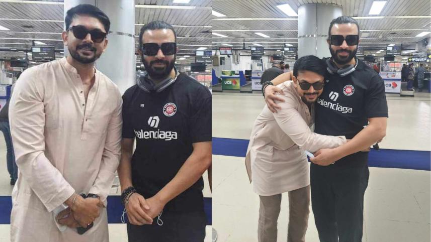 Shakib Khan and Arifin Shuvoo spotted at Dhaka airport