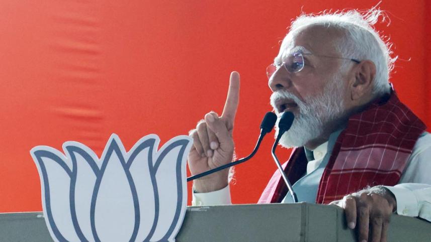 India's General Election 2024 | India's Prime Minister Narendra Modi delivers a speech as he attends an election campaign at Bengaluru, Karnataka, India, April 20, 2024.