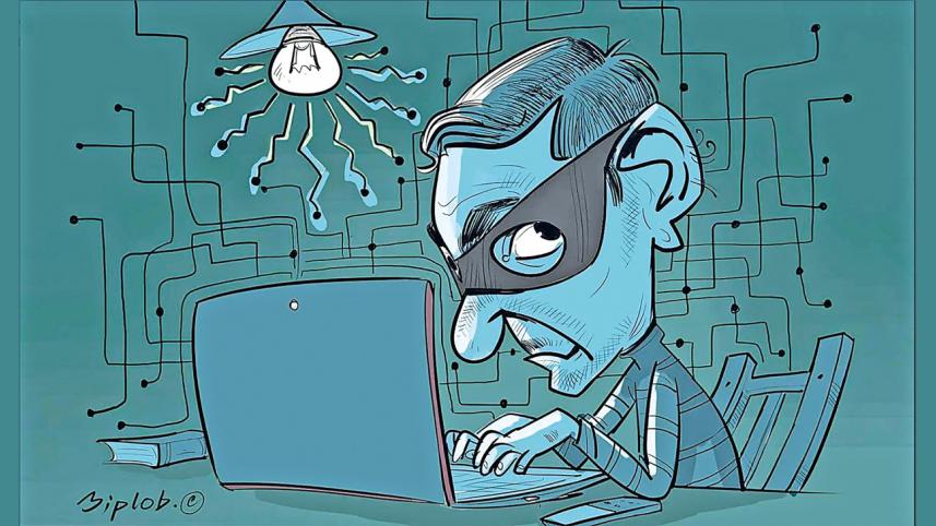 Illustration showing man stealing data