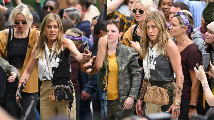 Protesters fling oil at Jennifer Aniston during ‘The Morning Show’ shoot