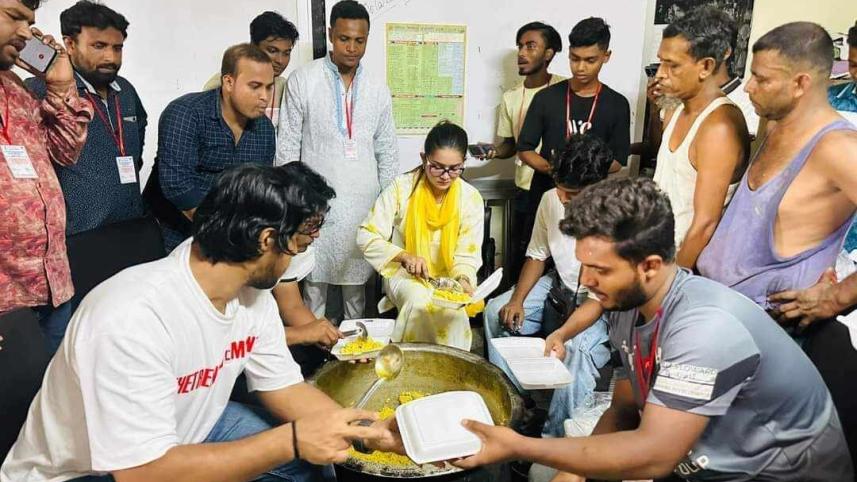 Tanjin Tisha, Tawsif Mahbub, and others serve meals to flood victims in shelters
