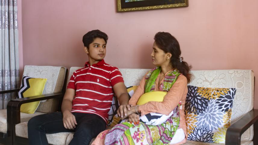 Child mindfully speaking to his parent.