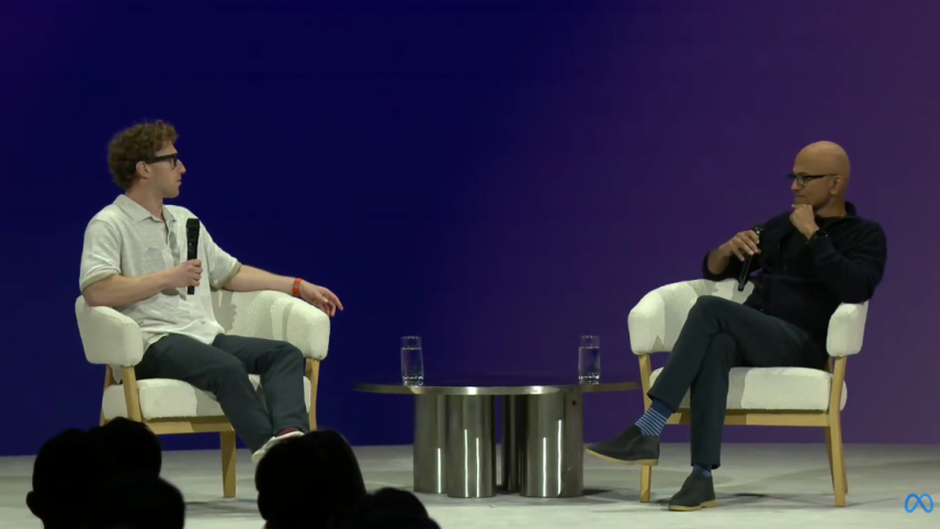 Mark Zuckerberg, CEO of Meta and Satya Nadella, CEO of Microsoft at the LlamaCon 2025
