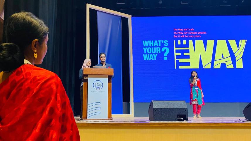 Visually impaired student Wity Roy from Chila union in Mongla, Bagerhat shared her story of passing her SSC exam with resilience and determination. On the left, her mother looks on. 
