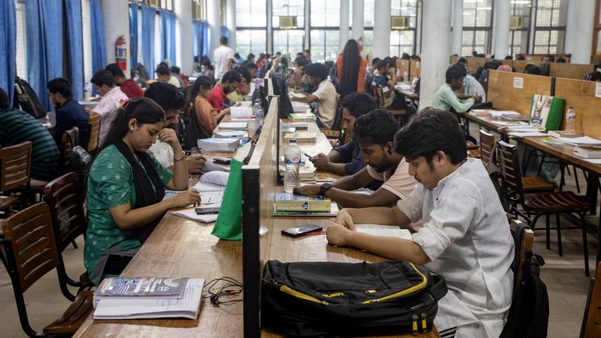 Students studying at the Dhaka University Library