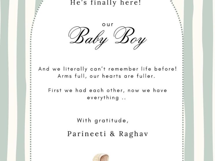 Parineeti Chopra, Raghav Chadha welcome baby boy