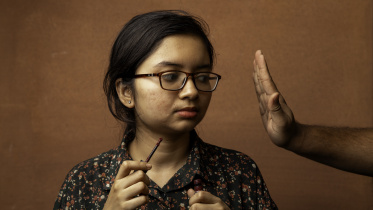 Symbolic image of parent impeding the actions of their child. 