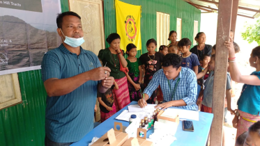 A temporary health camp has been set up in Kurukpata union of Alikadam upazila in Bandarban amid a measles outbreak. Photo: Star