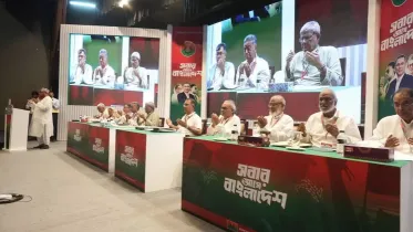 PM Tarique addressed a views-exchange meeting with district-level leaders of BNP and its three associate bodies. Photo: UNB