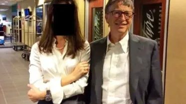 This undated and unlocated handout image released by Democrats investigating the Jeffrey Epstein affair shows US businessman and philanthropist Bill Gates posing with a woman whose face has been redacted. Photo: AFP