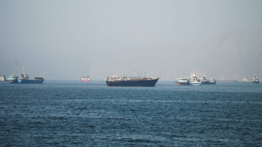 Vessels in the Strait of Hormuz, as seen from Musandam, Oman, on Monday. Photo: Reuters
