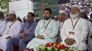 Nahid Islam and Shafiqur Rahman addressed a divisional rally of the 11-party opposition alliance at Rangpur Zila School ground. Photo: Star
