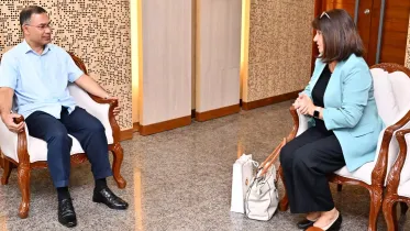 Tarique Rahman had a courtesy meeting with Inter-Parliamentary Union (IPU) Secretary Anda Filip at his office at the Bangladesh Secretariat. Photo: UNB