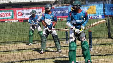 Bangladesh batsmen during practice.