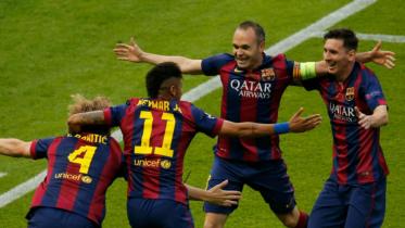 Ivan Rakitic, Neymar, Andres Iniesta and Lionel Messi