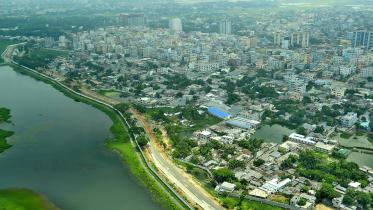 An aerial view of Dhaka city
